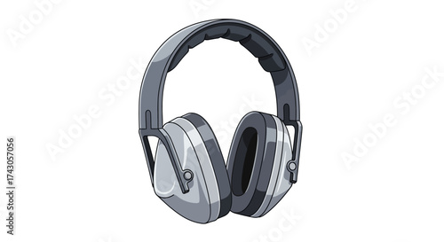 Vector illustration of industrial ear defenders for hearing protection and noise cancellation, isolated on a white background