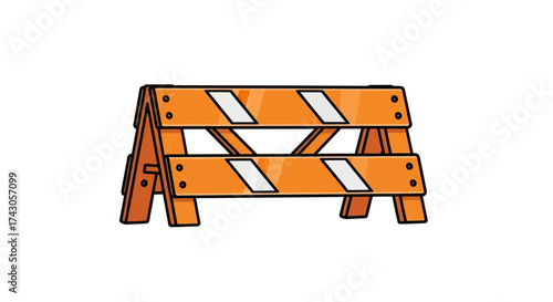 Vibrant orange and white striped construction barrier signaling caution and temporary obstruction ahead, ideal for work zone indicators and road safety graphics