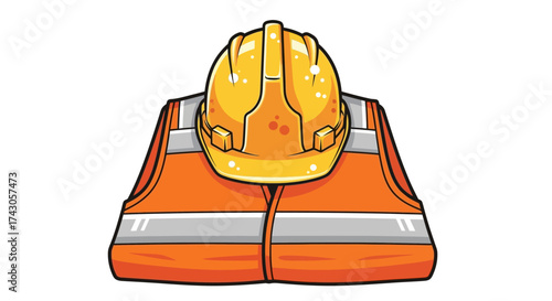 Construction worker safety gear hard hat and high-visibility vest
