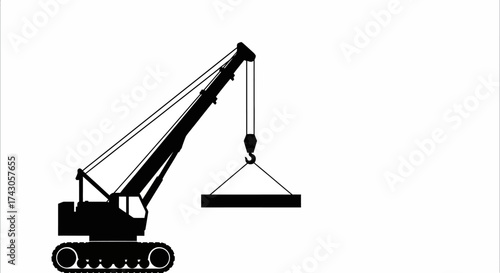 Crane Lifting Heavy Load Silhouette Illustration for Industrial Projects