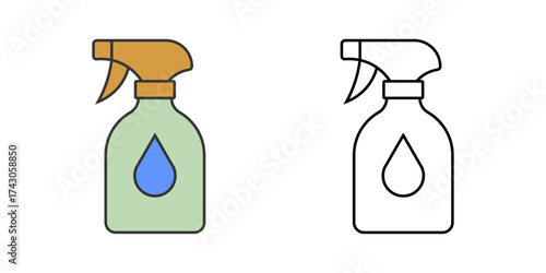 Glass spray bottle icon showing a refillable bottle with a droplet symbol. Great for eco friendly cleaning, reusable products, and sustainable living.