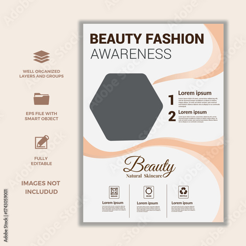 Beauty Fashion Awareness Flyer with Natural Skincare Concept