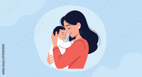 The joy of a mother holding her newborn baby close with love and tenderness.