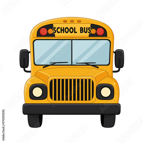 Classic Yellow School Bus Front View Cartoon Illustration