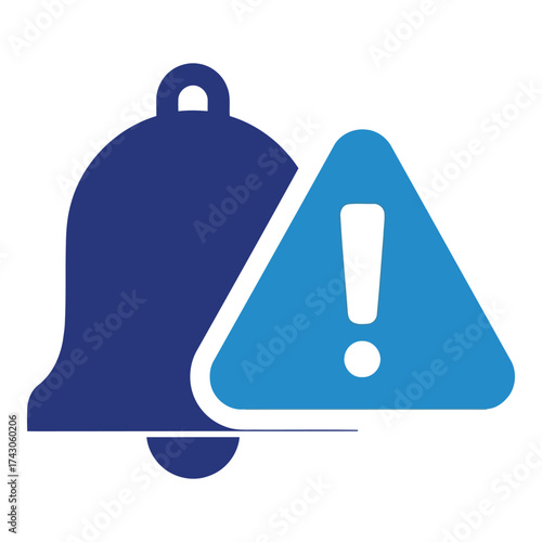 Icon vector art of blue bell icon with a warning triangle and exclamation mark