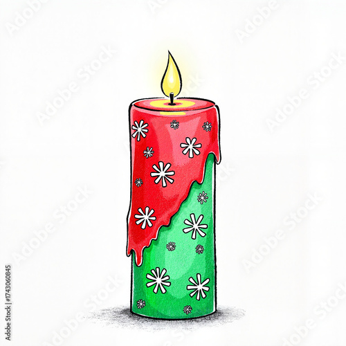 Christmas candle emitting warmth in festive colors, holiday cheer