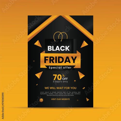 Black Friday sale Special Offer Flyer Or Poster Design Template Premium Vector with 70% Discount 