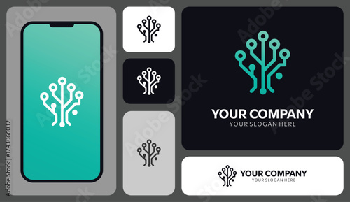 Tech Startup Logo Mockups with Modern Network Symbol for Branding and App Design, Offering Versatile Options for Company Identity and Digital Presence