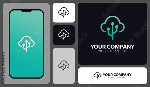 Modern cloud technology logo design showcasing connectivity and innovation for a tech company, perfect for branding, marketing, and app development