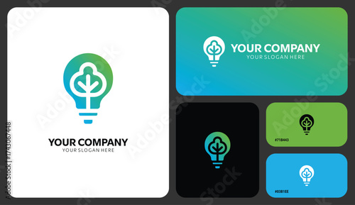 Elevate Your Brand with a Fresh, Modern Logo Design featuring a Lightbulb Tree in Vibrant Gradients for Sustainable Innovation Ideas
