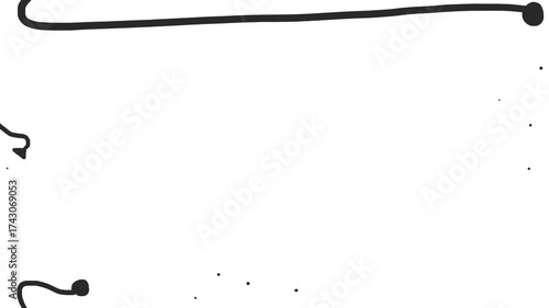 Wires or lines with round tips extend along the edges. Dots fly out of the objects.
