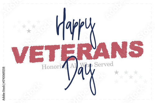 Minimalist vector banner with patriotic typography in red and blue, honoring American veterans and fallen heroes. Veterans Day and USA celebrations.