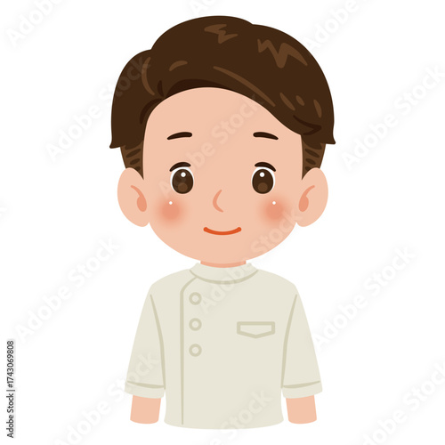 白色のケーシーを着た男性　上半身イラスト／Man wearing a white medical tunic　upper body illustration