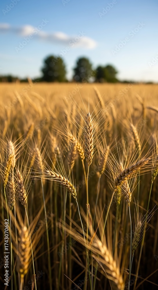 Naklejka premium Golden Wheat Field Under Sunny Sky.