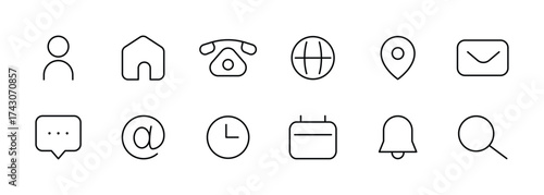 Contact Icon Set Communication, Phone, Email, line icons set pack, editable stroke isolated on white, linear vector outline illustration, symbol logo