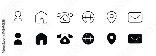 Contact Icon Set Communication, Phone, Email, line and flat icons set pack, editable stroke isolated on white, linear vector outline illustration, symbol logo