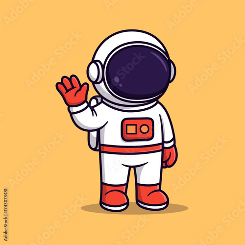 Kawaii Astronaut Standing While Waving Illustration