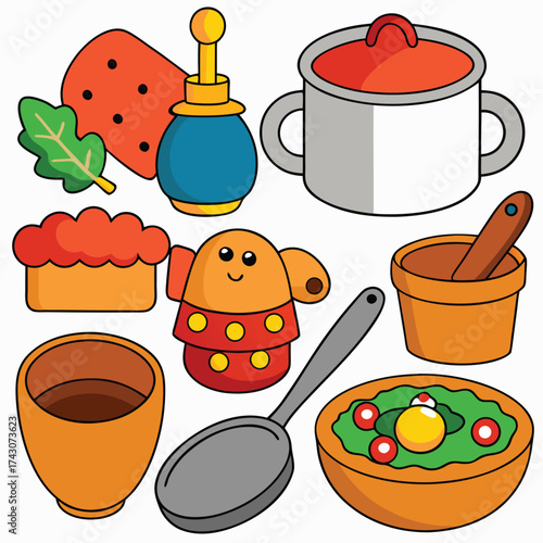 Clay style holiday cooking bundle vector illustration festive kitchen elements for adobe stock isolated on white background
