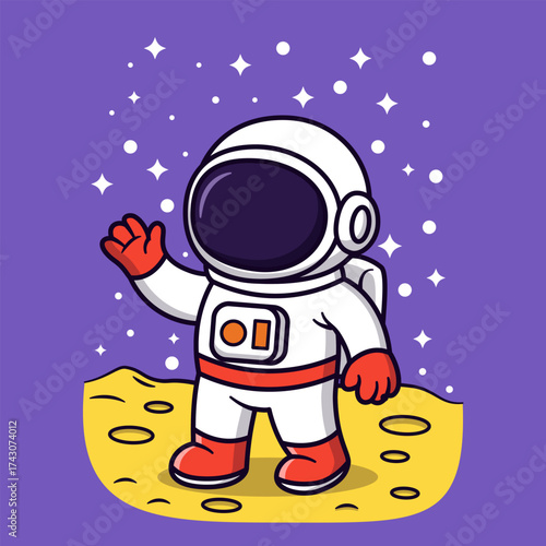Cute Astronaut Landed In The Moon Illustration