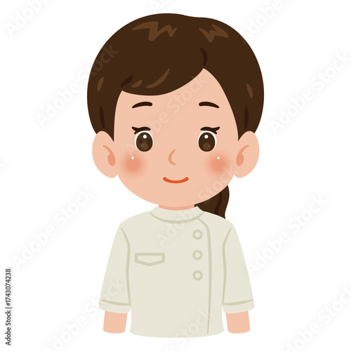 白色のケーシーを着た女性　上半身イラスト／Woman wearing a white medical tunic　upper body illustration