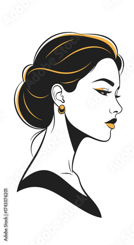Elegant minimalist design of a woman's profile with an updo hairstyle, a sophisticated vector art for beauty and fashion