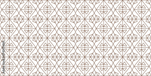 Seamless abstract leaf pattern in brown line art on white background, organic symmetrical decorative vector design, horizontal 16:9.