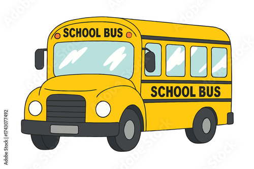 Classic Yellow School Bus Cartoon Illustration Isolated on White