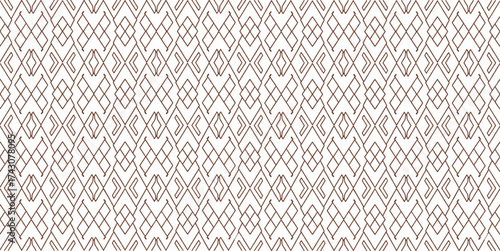 Seamless geometric diamond chain pattern in brown lines on white background, modern decorative abstract design, minimal vector, horizontal 16:9 ratio.