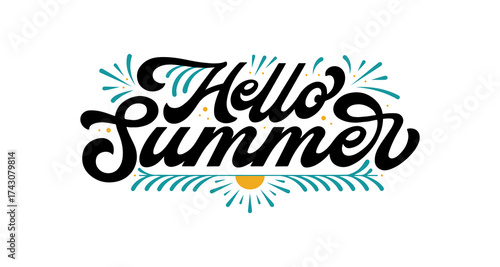 Lettering Hello Summer Bring the Warmth and joy of summertime holidays, Vector, Calligraphy Design, Usable for Poster, Banners, Postcards, Wallpaper, Gifts etc.