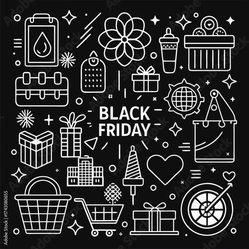 Black friday sale with a shopping cart and gifts 