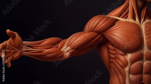 Anatomy Model Illustration of Muscles in Human Arm Showcasing Detailed Structure and Strength