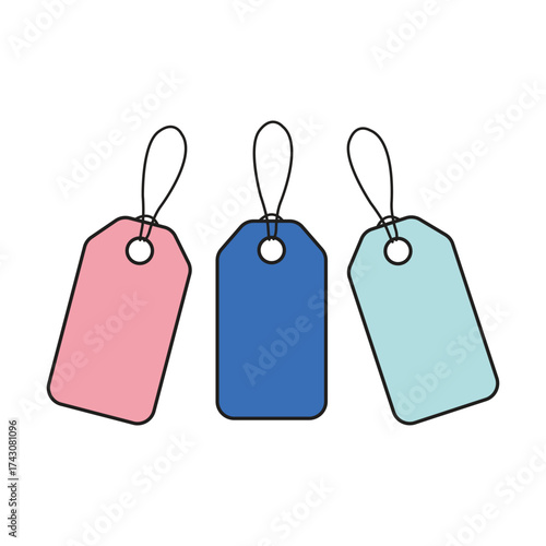 Three colorful price tags, sale and discount concept