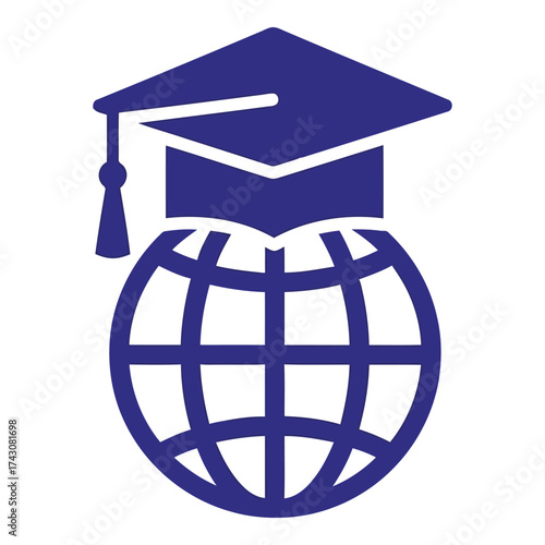 Icon vector art of global education concept with graduation cap on globe icon