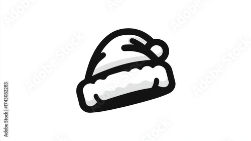 Stylized Black and White Cartoon of a Santa Hat on White Background headwear icon