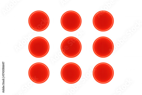 Free Download Red glossy circular buttons glowing in a grid pattern. Modern graphic elements on transparent background providing space for text - GFXLoad