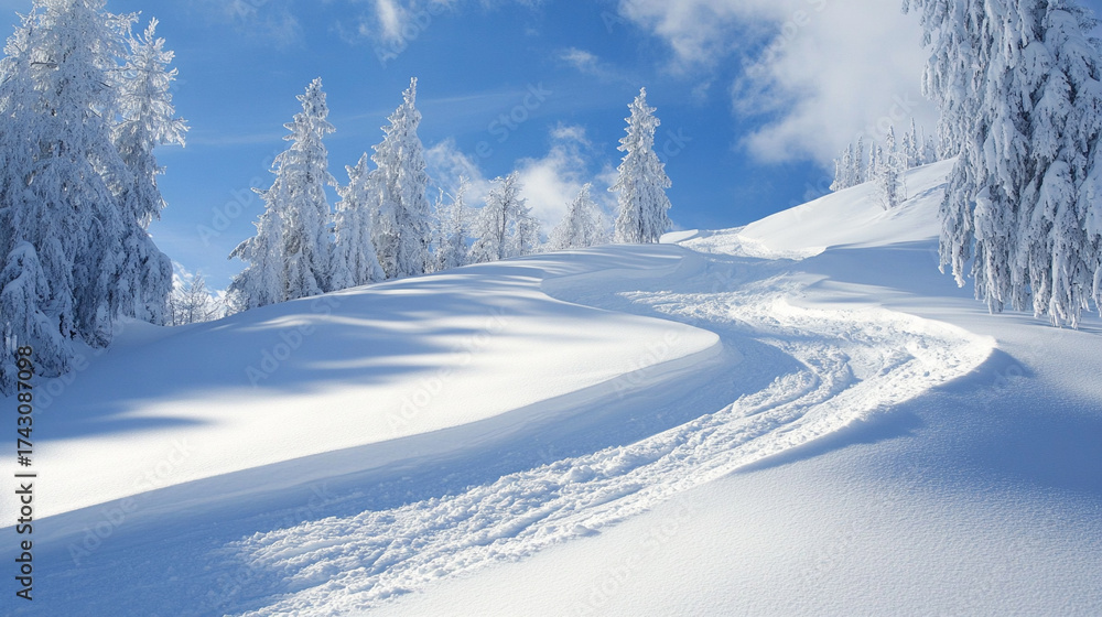 Obraz premium winter landscape. ski slope on hill with snow