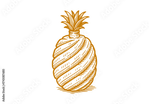 Pineapple hand drawn simple engraved vector illustration