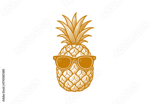 Pineapple hand drawn simple engraved vector illustration