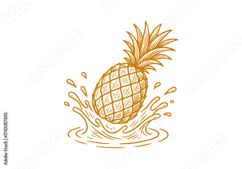 Pineapple hand drawn simple engraved vector illustration