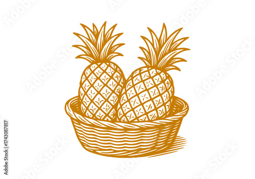 Pineapple hand drawn simple engraved vector illustration