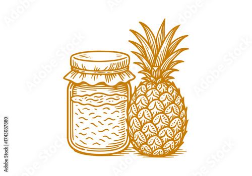Pineapple hand drawn simple engraved vector illustration