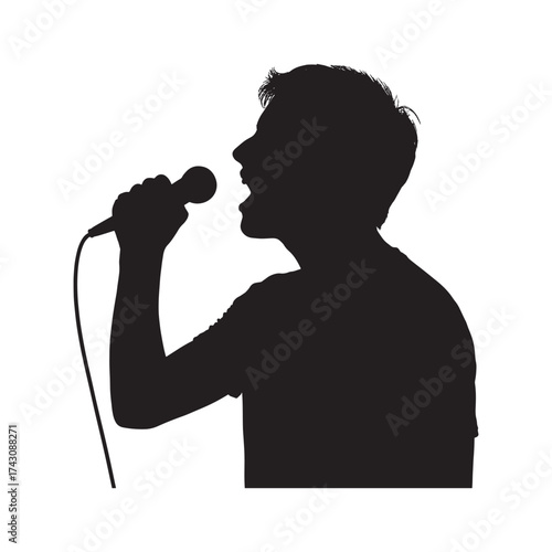Silhouette of a man singing into a microphone performer artist