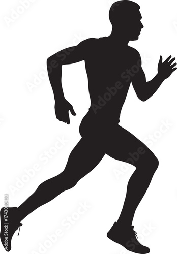 Silhouette of a man running in full stride energetic motion