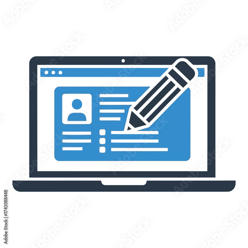 Icon vector art of laptop with online profile editing interface and pencil icon