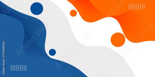 Orange and blue geometric business banner design. Creative banner design with wave shapes and lines for template.
