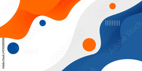Orange and blue geometric business banner design. Creative banner design with wave shapes and lines for template.