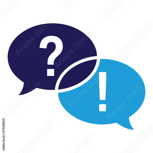 Icon vector art of two speech bubbles, one with a question mark and one with an exclamation mark