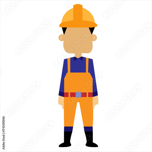 Illustration of a construction worker wearing a hard hat and orange overalls, standing in a neutral pose.