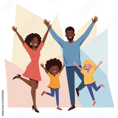 Happy Diverse Family Cheering Together Illustration