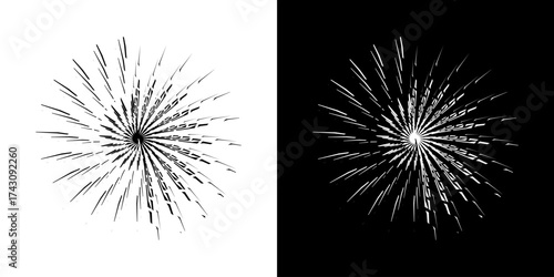 Dynamic abstract spiral sound wave rhythm lines. Circular spiral sound wave rhythm of lines. Circular futuristic abstract lines, black and white background.	
